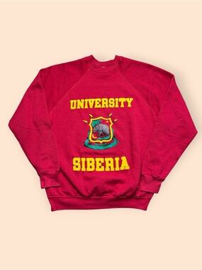 Vintage 1980s University Of Siberia Crewneck Sweatshirt Men’s XL Red Vtg 80s